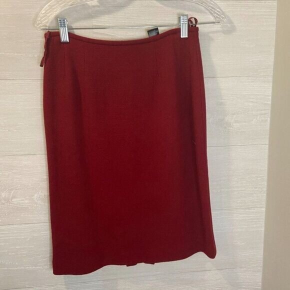 Ann Taylor Loft Red Wool Blend Pencil Skirt 4P Back Slit Side Zip - Picture 3 of 5